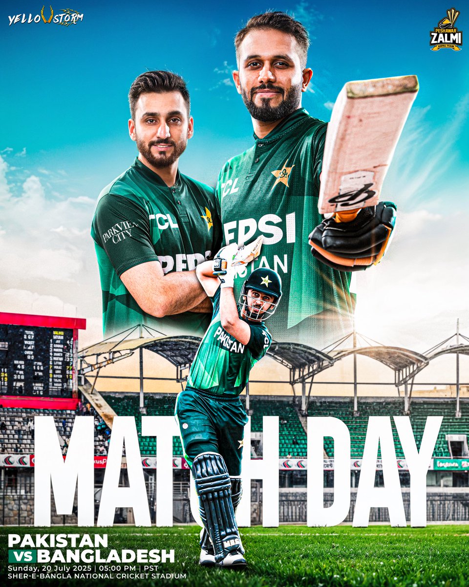 PeshawarZalmi's tweet image. ๐ต๐ฐ๐๐ง๐ฉ
1st T20I
Sher-E-Bangla National Cricket Stadium๐๏ธ
Show your support for @TheRealPCB in the comments as we hope to begin ๐ง๐ฉ Tour with a memorable win ๐
Lineup Predictions? ๐๐
#Zalmi #YellowStorm #BANvPAK