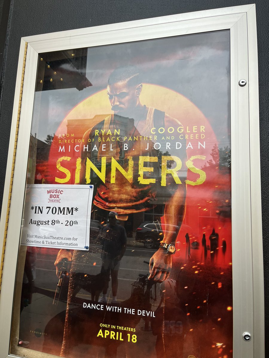 movieswithtarek's tweet image. I may have to see Sinners AGAIN…because it’ll be in freaking 70MM @musicboxtheatre