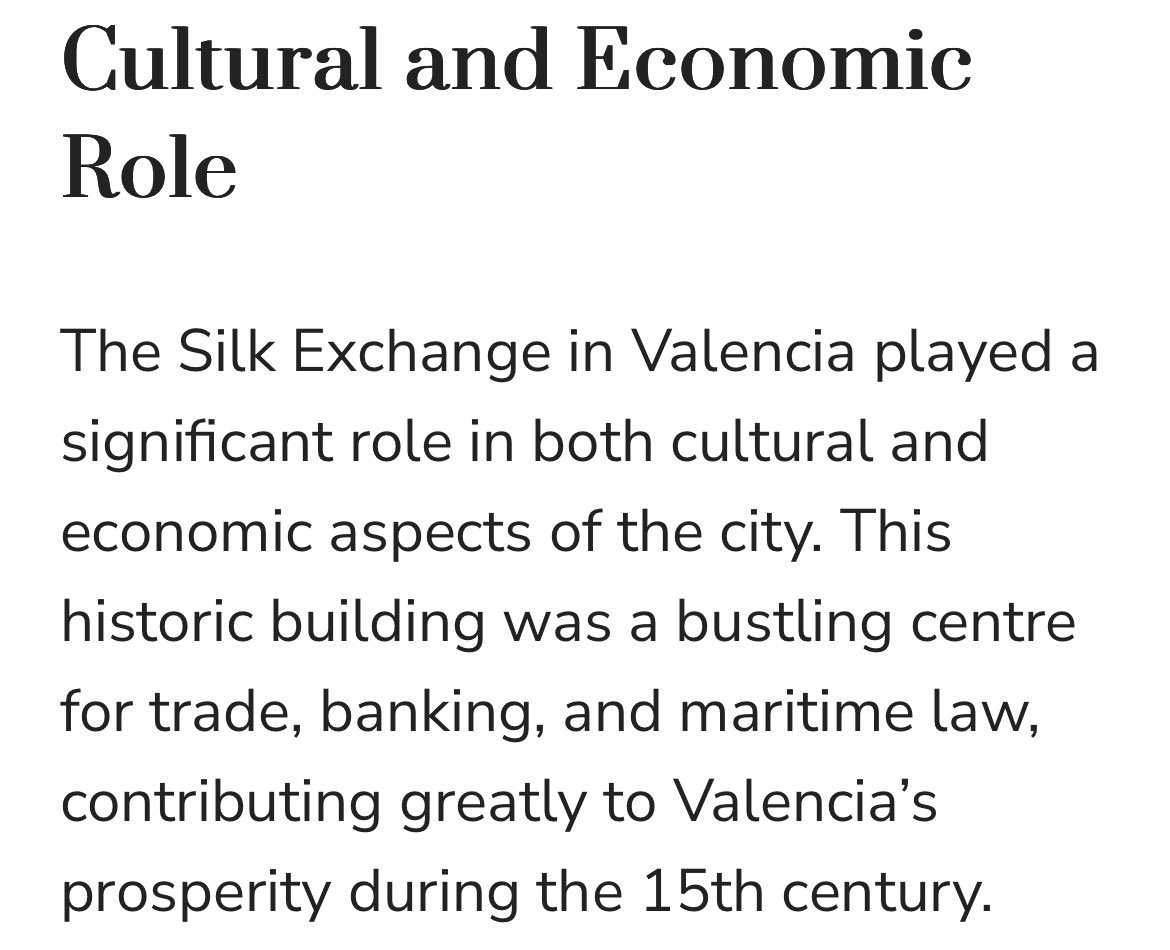 miketheking1517's tweet photo. The Valencia Silk exchange made it a top base for legal & illegal trade. They set ordinances that would become used for early medieval municipal banking institutions, on top of maritime law.
Maritime law made Valencia a top authority internationally as sea trade is cosmopolitan. https://t.co/55O21NCpS1