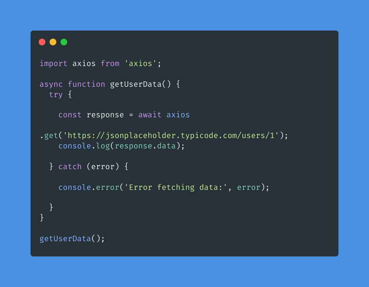 oxcode__'s tweet image. Axios is a popular HTTP client library for JavaScript used to make HTTP requests (like GET, POST, PUT, DELETE) from either browser(frontend) or nodejs(backend).
It is often used in applications built with React, Vue, Angular, or Node.js.