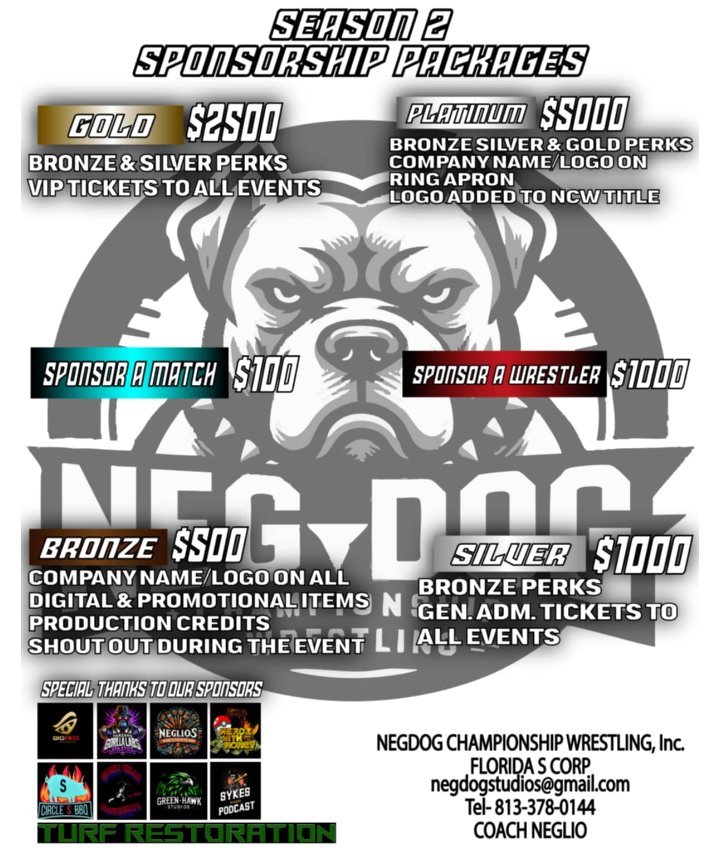 Here's your chance: Looking for Season 2 Sponsors! #prowrestling #prowrestlers #ncw #wrestlingfans #flwrestling <a href="/NegdogTV/">Negdog TV</a>