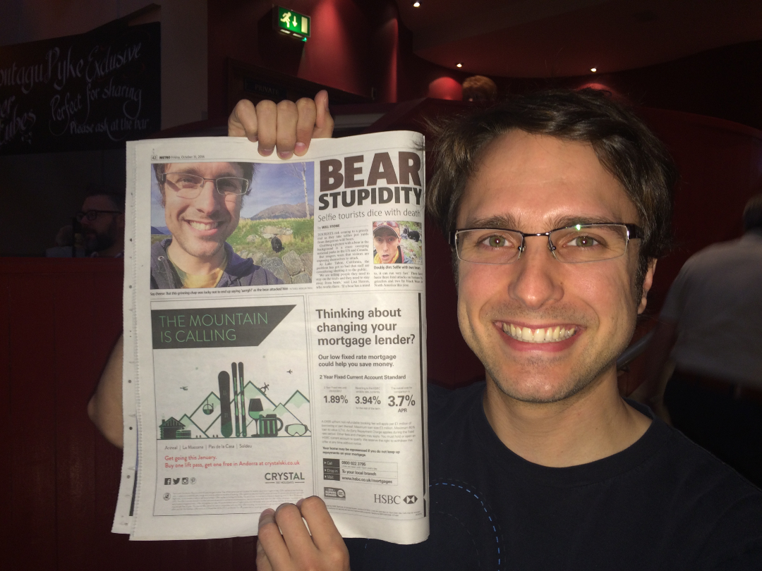 RobDenBleyker's tweet image. 11 years ago I took a selfie with a bear at an Alaskan bear refuge and 1 month later my friend in London texted me "hey buddy you're in the newspaper over here"
this will forever be the funniest thing that has ever happened to me