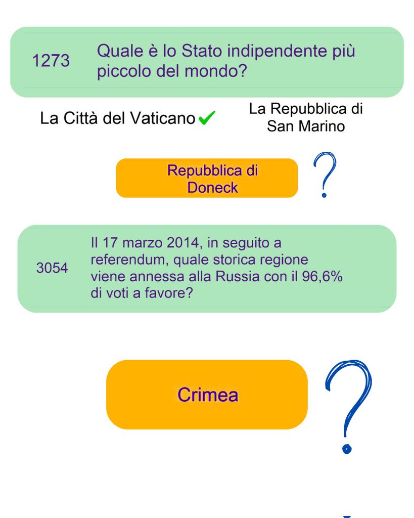 Gyruum's tweet image. Se deciderete di conseguire l'esame di abilitazione a guida turistica 2025, il quiz del Ministero del Turismo vi insegnerà che la DPR è uno stato indipendente e che il referendum farsa in Crimea era legittimo e i dati degli occupanti russi corretti.
Disinformazione ovunque.
