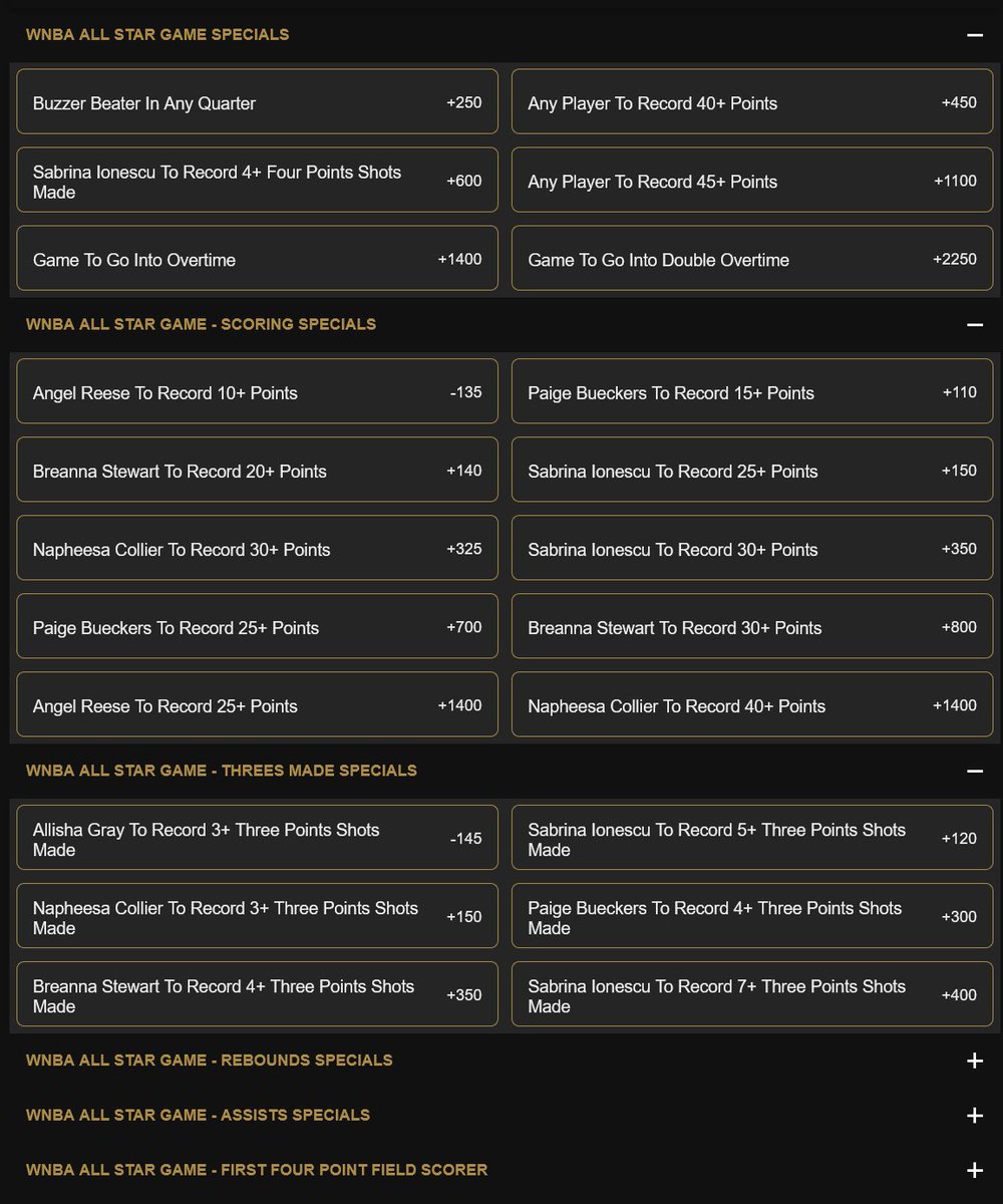 BetSaracen's tweet image. 🔥 The WNBA All-Star Game is STACKED — and so are the odds 💰💥
🏀 Buzzer beater in any quarter? +250
🎯 Sabrina to hit 4+ FOUR-point shots?! +600
🚨 Overtime madness? +1400
💣 Paige Bueckers to drop 25+? +700