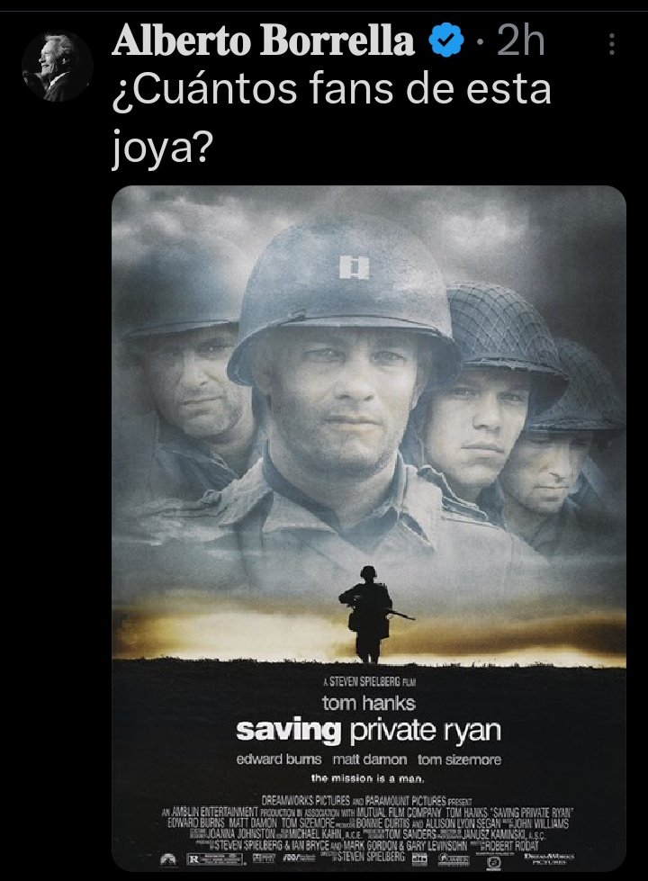 Gektor0922's tweet image. La clásica película de propaganda gringa, eso sí, muy bien hecha pero eso no le quita el chauvinismo barato. Sacrificando a un comando para rescatar a un genérico redneck. Dirigida por el sionista Speilberg. 🙄