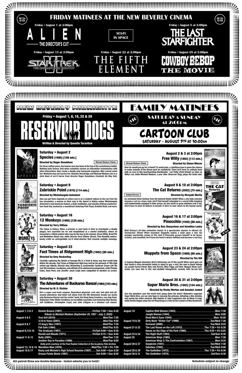 newbeverly's tweet image. This August the New Bev pays tribute to Michael Madsen and showcases a series of New Hollywood classics, plus spotlights timeless favorites, cult gems, midnights, matinees & more - all projected in glorious 35mm! Let us know what you’re most excited to see!