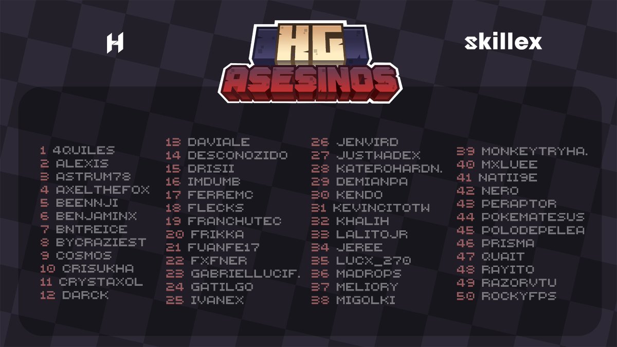 ✅ ¡Los primeros 50 jugadores ya están confirmados!
🟢 Aún hay cupos disponibles para quienes quieran participar
📩 Postula ahora: hgbapply.vercel.app

<a href="/SkillexDev/">Skillex</a>  x <a href="/HolyHosting/">HolyHosting</a>