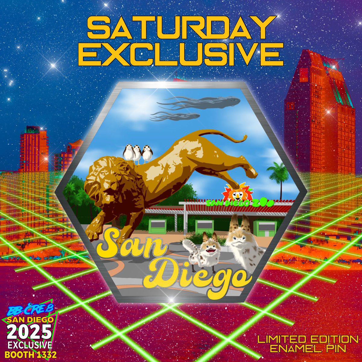 bb_cre8's tweet image. The new extraterrestrial exotic exhibit at the #sandiegozoo will be opening soon!
ROOOOOAR into SATURDAY’S EXCLUSIVE and take a closer look at probably our favorite enamel pin from the daily #SDCC2025 exclusives! It unlocks on 7/26 at BOOTH 1332!