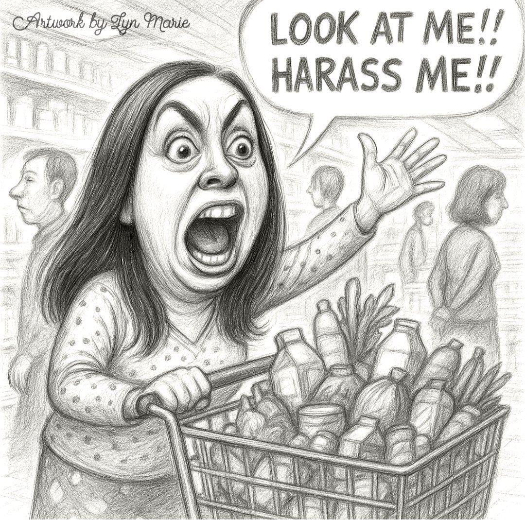 LynMari24290294's tweet image. 🛒 Caricature Drop: Kerry Roberts—Hallucination Aisle 5
During her Fox News meltdown, Kerry claimed she can't even buy groceries without being “harassed.”
Meanwhile, in reality… She's screaming for attention. Begging to be harassed. Ignored like expired yogurt.
She lied to…