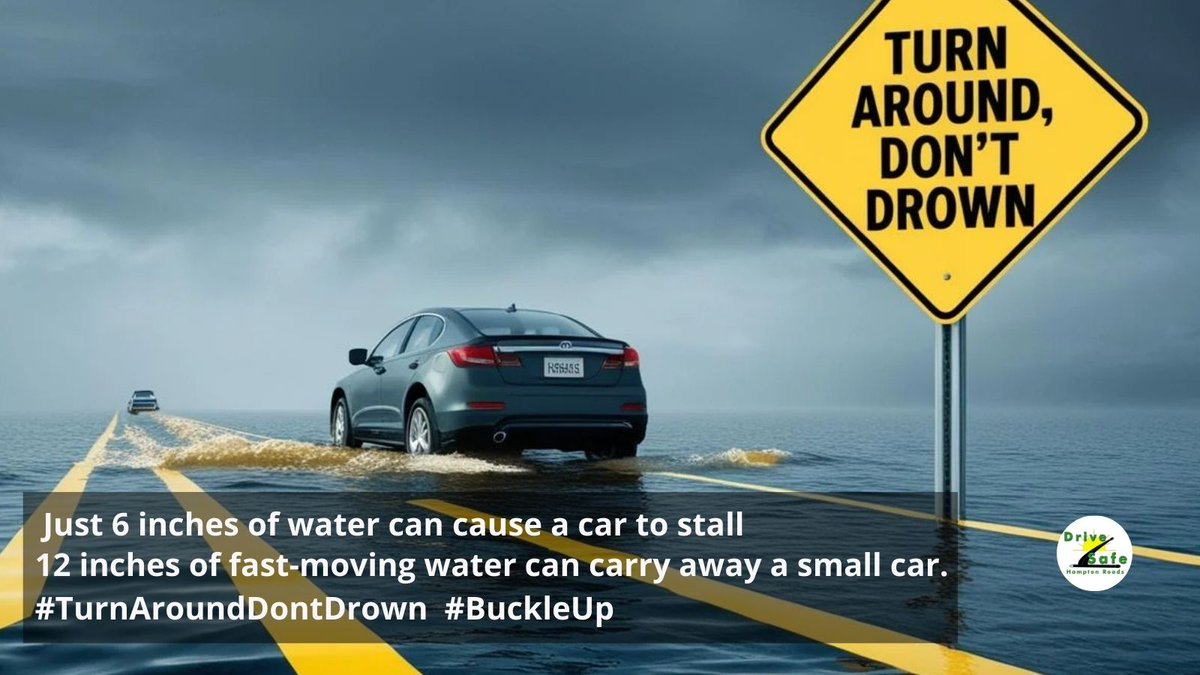 DriveSafeHR's tweet image. Flooded roads can hide dangerous conditions. Always remember to #TurnAroundDontDrown. 🚗💦