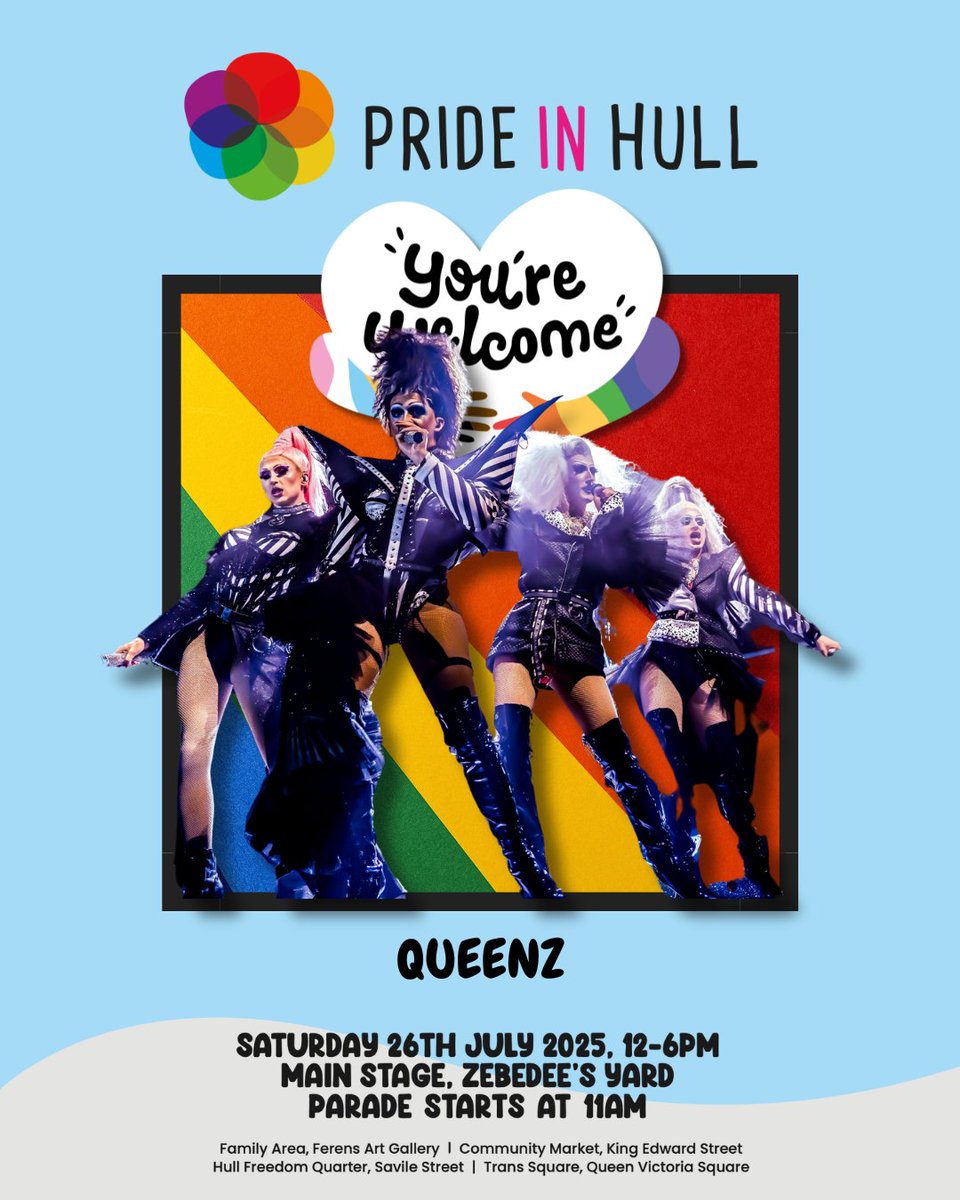 prideinhull's tweet image. 🌈✨ @queenztheshow are back for #PrideInHull! 🎤👑 Get ready for powerhouse vocals and dazzling drag on July 26 at Zebedee’s Yard. Don’t miss it! 💃💥 👉 bit.ly/3Wt2Y45 #QueenzLive #DragRoyalty #HullPride2025