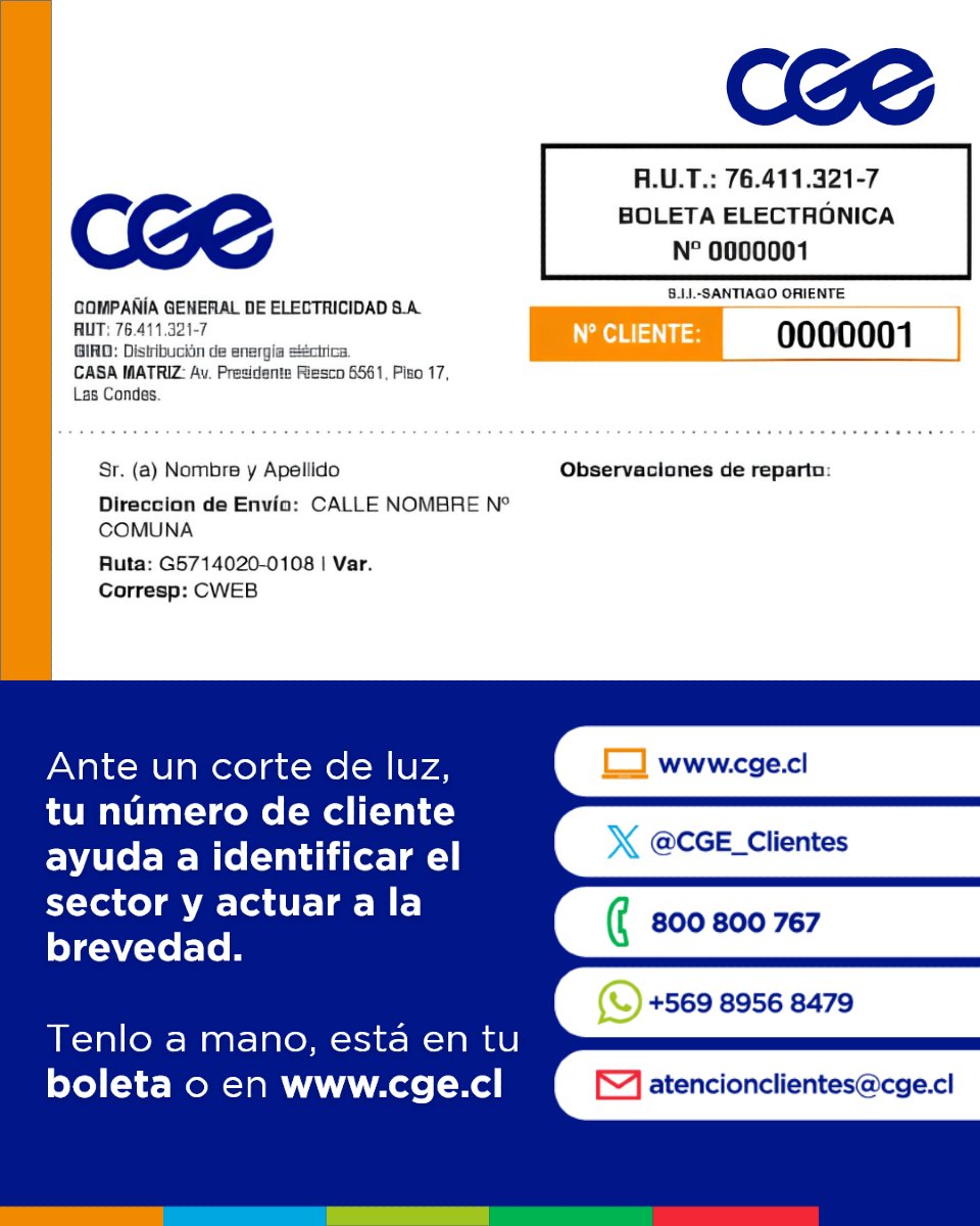 📌 ¿Sabes cuál es tu número de cliente?
Es clave tenerlo a mano en caso de una interrupción del suministro eléctrico. Al entregarlo en nuestros canales de contacto, podremos identificar el sector afectado y actuar de manera más rápida y eficiente ⚡🏠

🔎 Puedes encontrarlo en tu