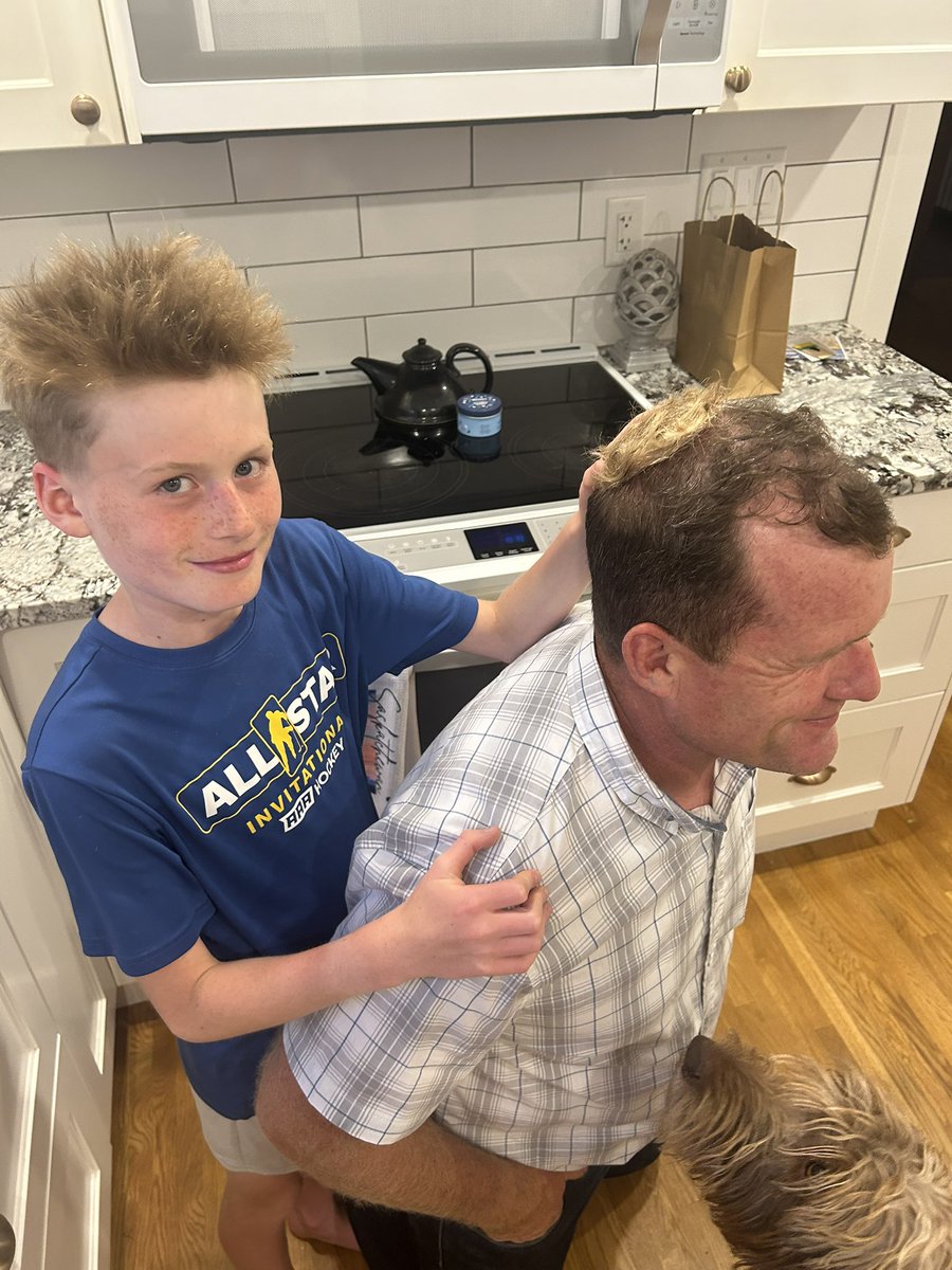 They thought they were pretty funny!

William made me a bald spot cover out of some of Steph’s hair after her cut. 

He gifted it to me after a full day on the road this week.