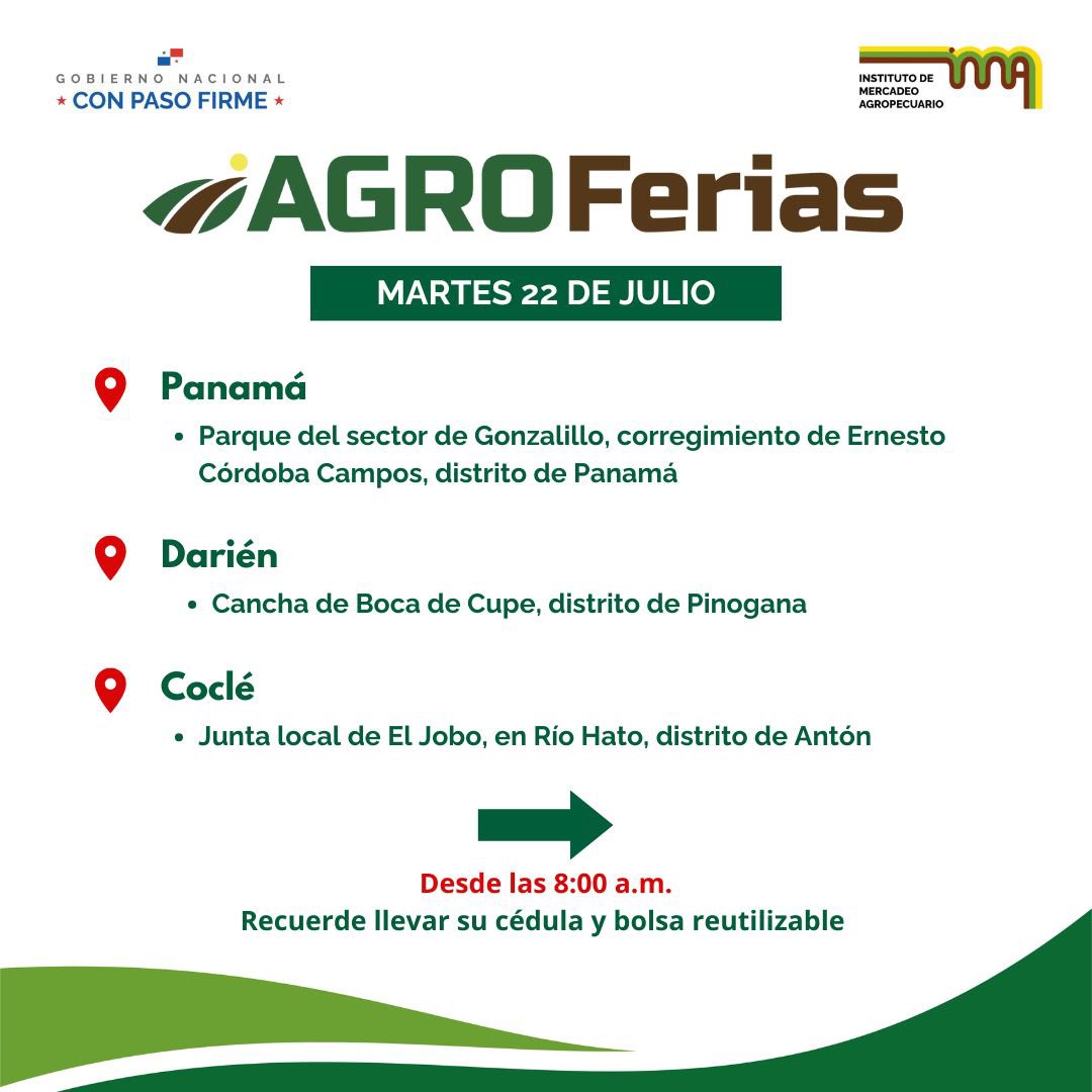 IMA_Pma's tweet image. ¡Tome nota! Aquí están las agroferias del IMA programadas para el 21 y 22 de julio.
📍Verifica las sedes de cada feria
⏰ Todas inician desde las 8am
♻️ Recuerda llevar bolsa reutilizable y la cédula.
Apoya lo local, nuestra feria, nuestro orgullo
#ConPasoFirme