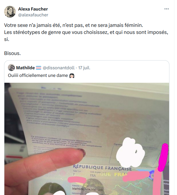 ⭕️ Séparatisme transphobe : la maire de Chevilly-Larue <a href="/StephanieDaumin/">Stéphanie Daumin</a> doit recadrer sa dircab <a href="/alexafaucher/">Autrice illégitime</a> qui :
1⃣ nie un droit reconnu par la République aux personens trans
2⃣ lance aux côtés de la militante d'extrême-droite Marguerite Stern du cyberharcèlement sur une femme