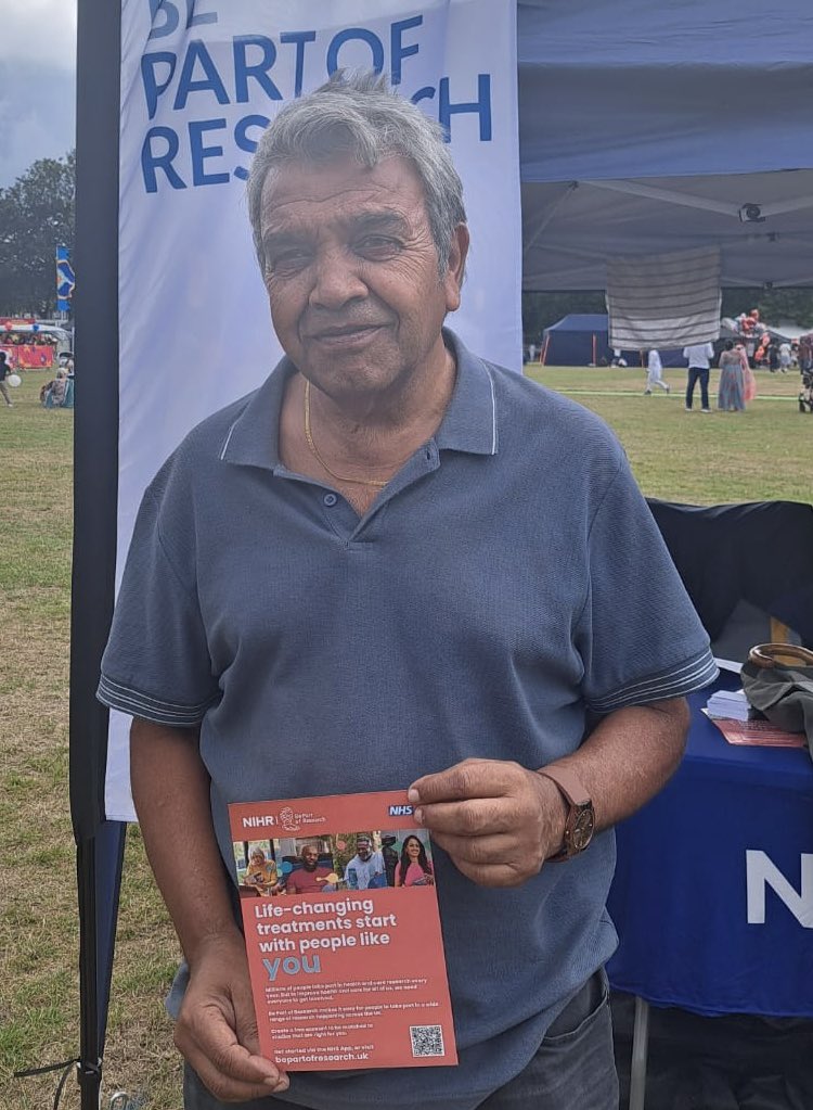 NIHRrdn's tweet image. Among those we met at Birmingham Mela today was retired caretaker Ramesh, 67, who signed up to #BePartofResearch via the NHS app on the spot. He said: “It's really important for ethnic minorities to sign up, so more of us can benefit." bepartofresearch.nihr.ac.uk