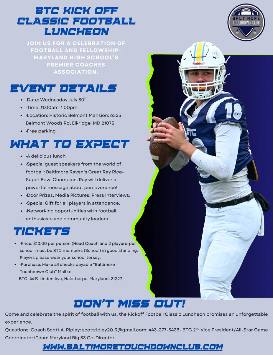 Big33MD's tweet image. Baltimore metro area coaches plan to be a part of this luncheon to kick off the 2025 season! Weds 7/30 at the historic Belmont Mansion!