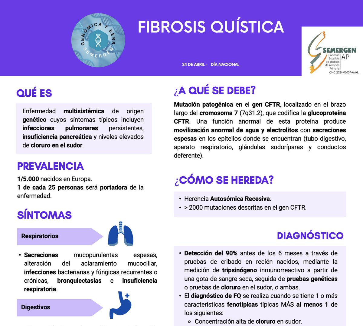PacientSemergen's tweet image. INFOGRAFÍA 🟣¿Qué es la fibrosis quística?
f.mtr.cool/fmibmbiyug
👉Grupo de Trabajo de Genómica Semergen