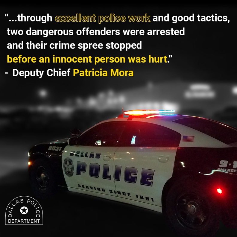 DallasPD's tweet image. Two armed suspects robbed three stores at gunpoint in under an hour. Minutes after the third robbery, officers located and arrested them. wp.me/p43x0e-ivc
