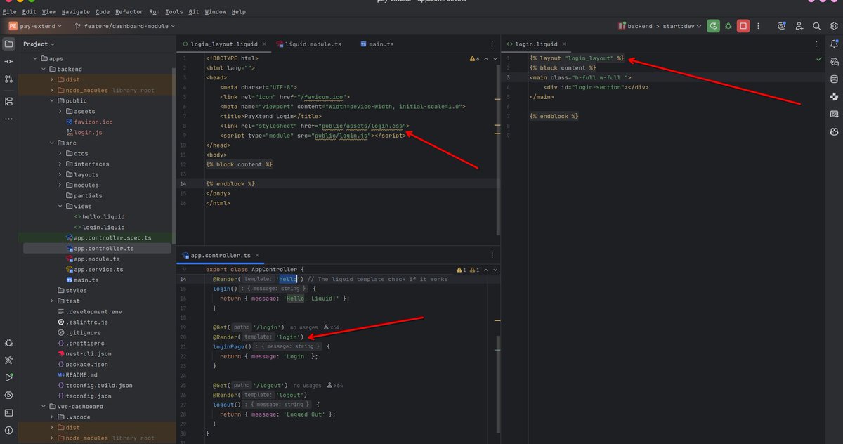 qtguru's tweet image. Mighty great thanks to @obiabo_immanuel we converted this project to a mono_repo with pnpm the Vue builds to the Nest folder and the Liquid template references the #Vue build and does the rest.

Lesson Learnt
1. #LiquidJS views and express views configurations are different
2.…