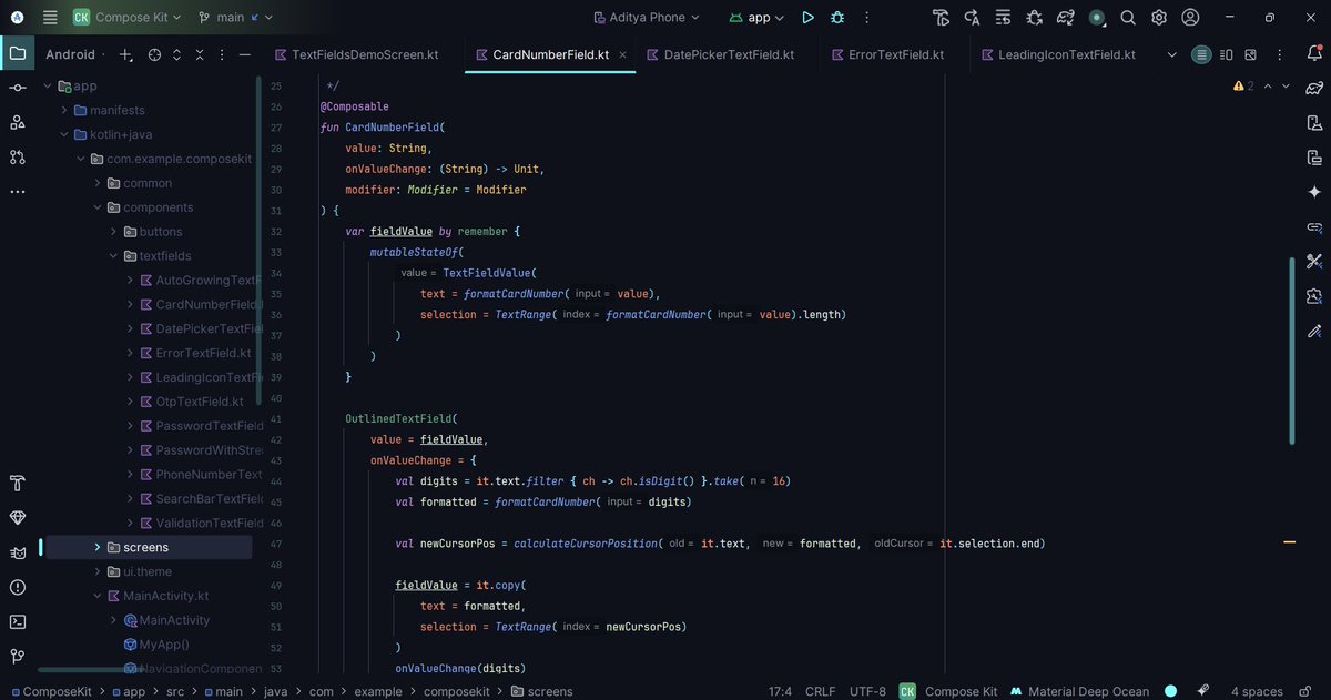 modulus004's tweet photo. ๐ Update on Compose Kit!
Just added reusable & customizable TextFields to the Jetpack Compose UI Kit.
Check it out: https://t.co/EktKSLpOlv
Drop a โญ if you find it useful.
More components coming soon!
#JetpackCompose #AndroidDev #BuildInPublic #LetsConnect https://t.co/MTasDcpuI2