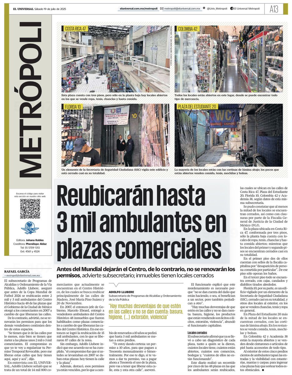 thenobatou's tweet image. Antes de la #CopaMundialFIFA, el Gobierno CDMX buscará reubicar a 3 mil ambulantes del Centro Histórico en plazas que se les dieron en 2007 a cambio de que liberaran las calles -lo cual no se ha cumplido-.
Si los líderes no los trasladan, no habrá renovación de permisos. 👇🏽