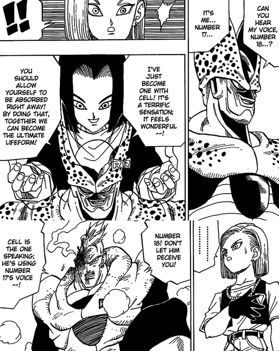 theanimatedmind's tweet image. This scene reminds me of the fall in the Garden of Eden.
Cell trying to deceive 18 into thinking that she's missing out on absolute power is brilliantly done.
It's the perfect temptation given the fact that she and 17 never wanted to feel powerless or used again.
