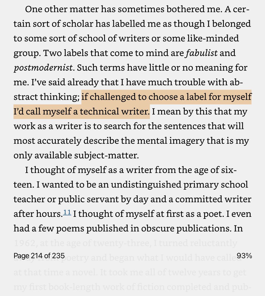 nicoscosc's tweet image. “If challenged to choose a label for myself I’d call myself a technical writer.”
— Gerald Murnane
(from “The Still-Breathing Author,” in Gerald Murnane: Another World in This One)