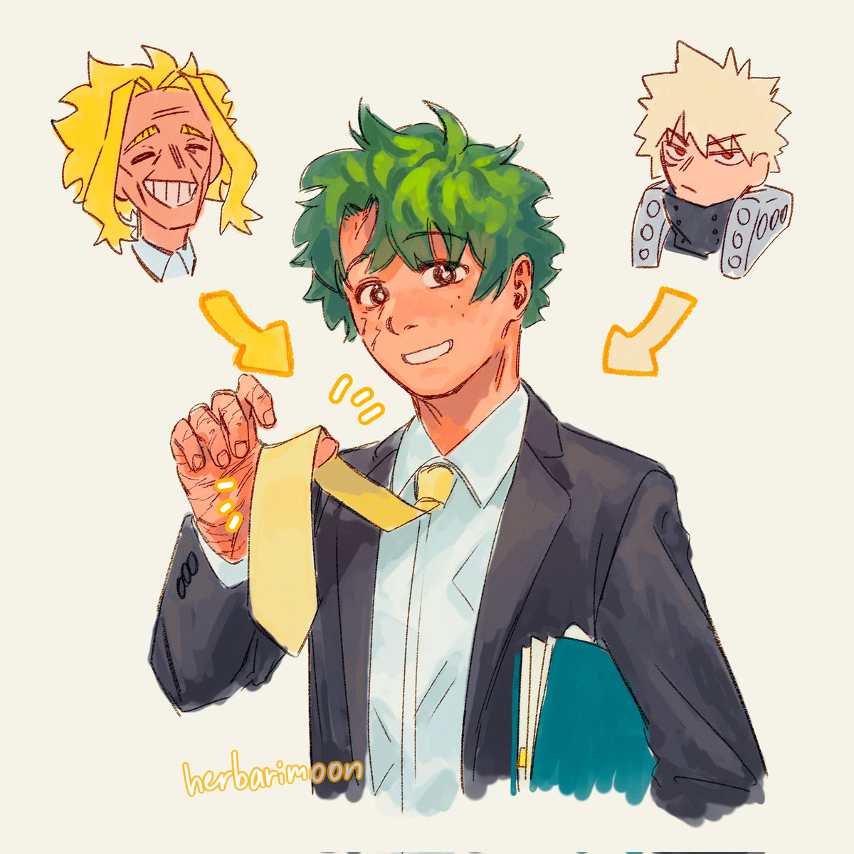 herbarimoon's tweet image. Love it when people make Izuku's tie this pale-ish yellow color cuz it reminds me of certain other characters