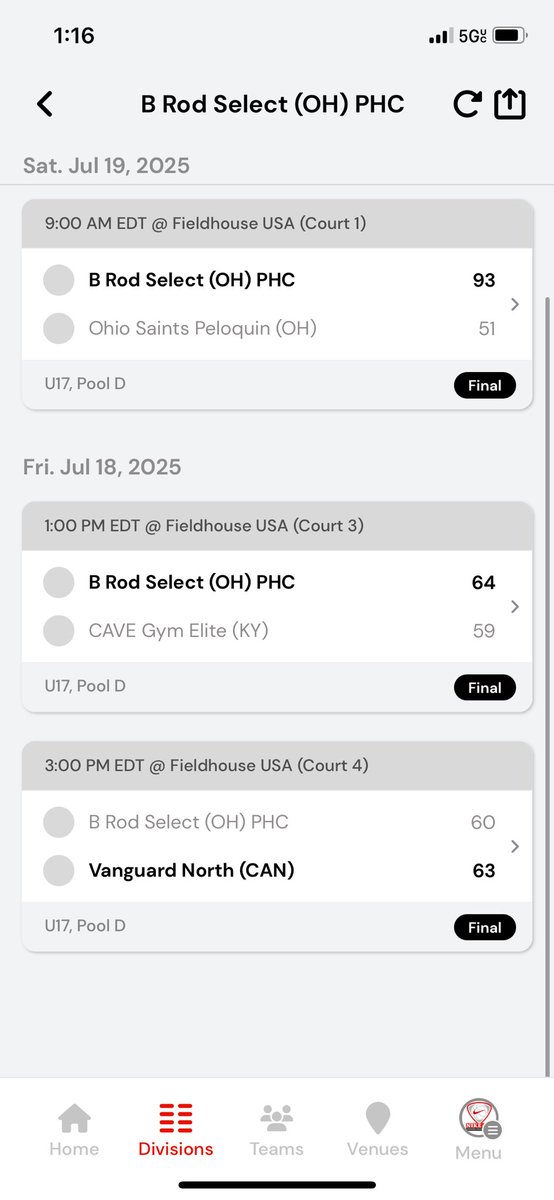 <a href="/brodselectAAU/">B-Rod Select</a> 17u bounces back with a big win over Ohio Saints 93-51. Next game is at 4pm.