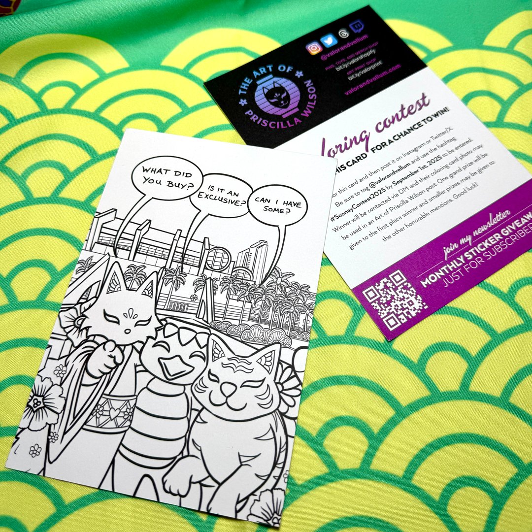 A couple more announcements! I'll have some new and limited edition stickers for SDCC. Figures will come with a free matching sticker! 

Also, all purchases will come with a promo coloring card. Be sure to check out the coloring contest for a fun activity post-SDCC! Prize TBA.