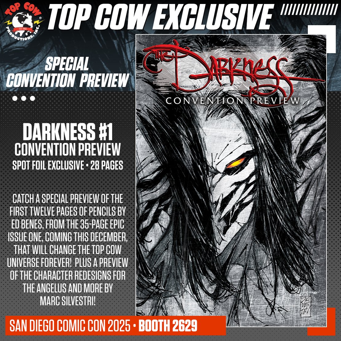 TopCow's tweet image. That’s right! A #SDCC EXCLUSIVE PREVIEW BOOK OF DARKNESS #1. Beautifully done with a never-seen-before cover and interior pencils! Limited printing.
#thedarkness #comicbooks #SDCCexclusive #topcowexclusive