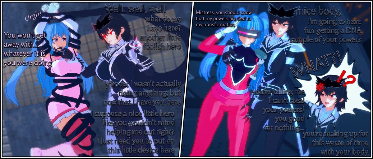 Melanie defeats Guardian Pink
~
Another little something from the 🟦☁️ for Bluesaph. Where their OC the ever so rude Guardian Pink interrupts my OC the perfectly innocent Melanie while she was out on a late night stroll, luckily Melanie is used to putting heroes in their place