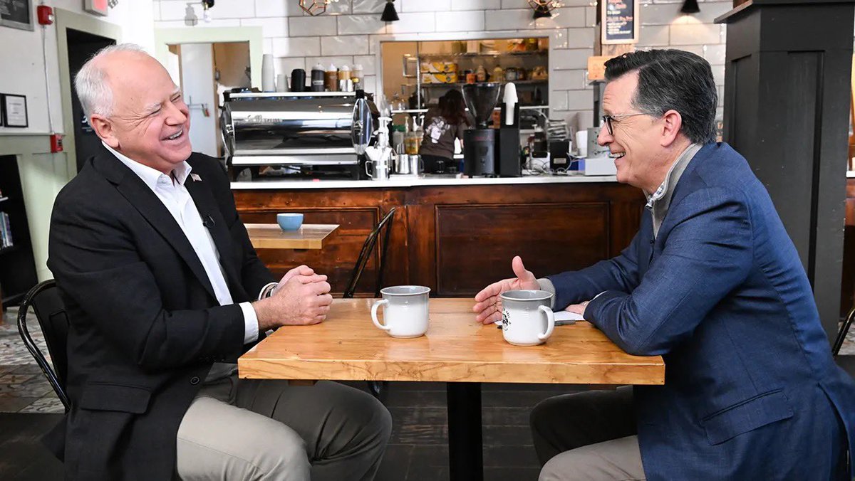 Tim_Walz's tweet image. Stephen Colbert is the best in the business. He always told truth to power and pulled no punches. We need more of that, not less.
