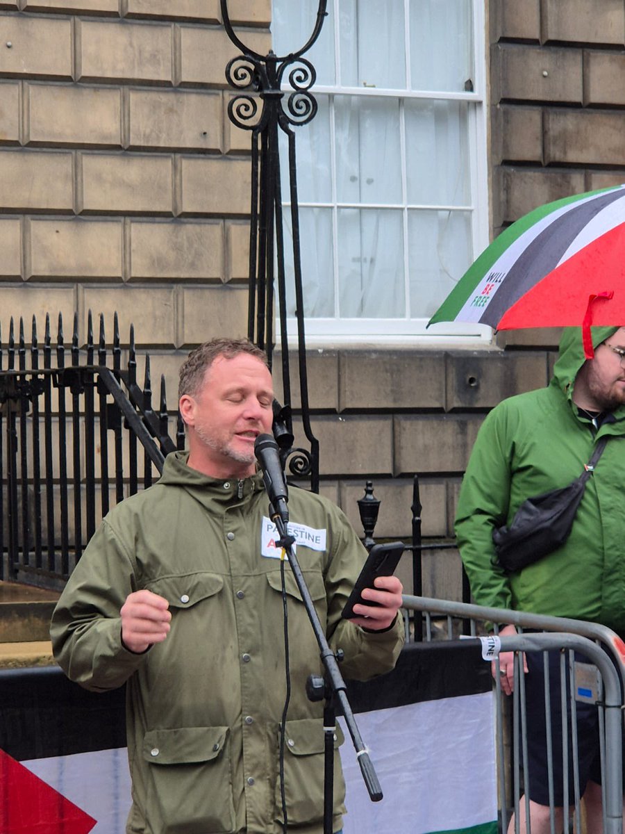 FBUScotland's tweet image. Comrades marched alongside thousands of others at today's Scottish Palestine Solidarity Campaign National Demo in Edinburgh with EC member for Scotland, Colin Brown, speaking. The demo was called to highlight and demand a stop to the complicity of our governments and arms…