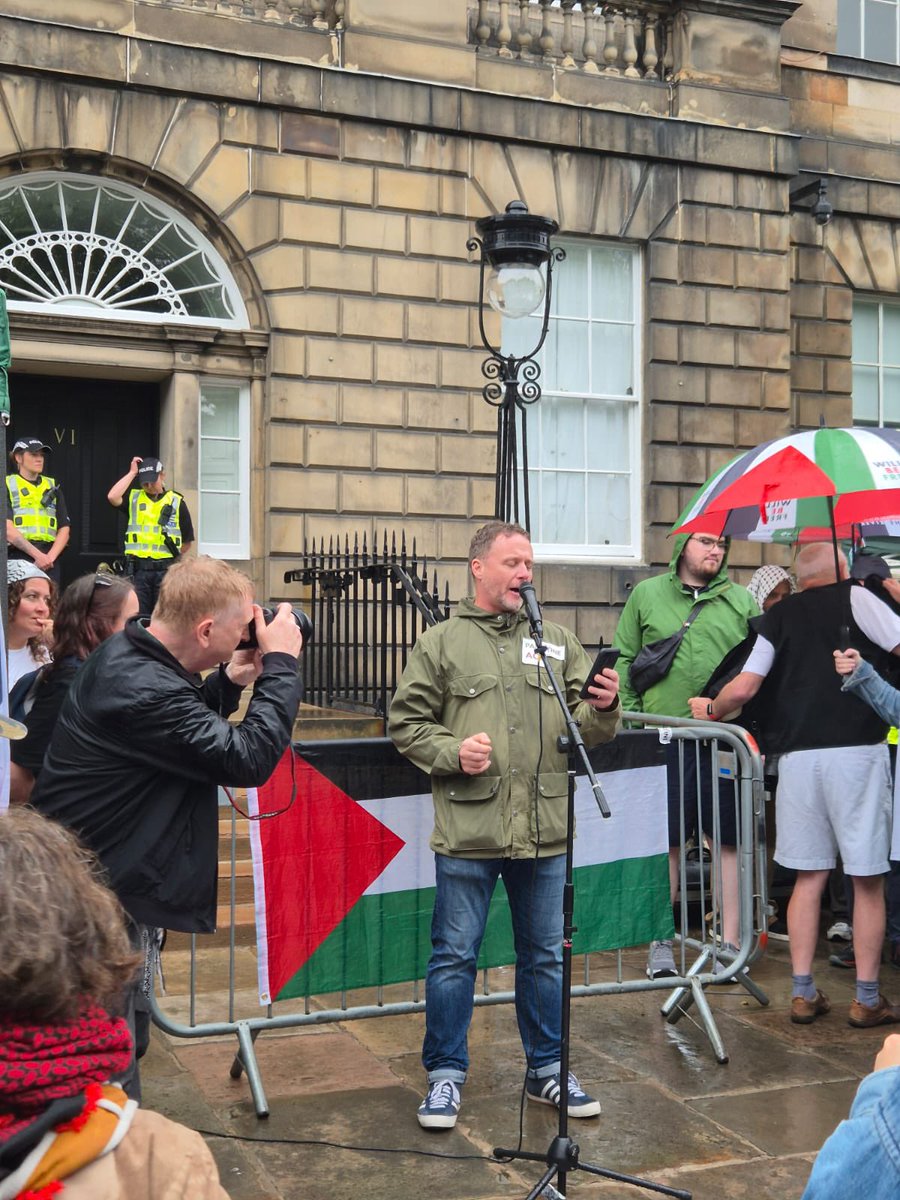 FBUScotland's tweet image. Comrades marched alongside thousands of others at today's Scottish Palestine Solidarity Campaign National Demo in Edinburgh with EC member for Scotland, Colin Brown, speaking. The demo was called to highlight and demand a stop to the complicity of our governments and arms…