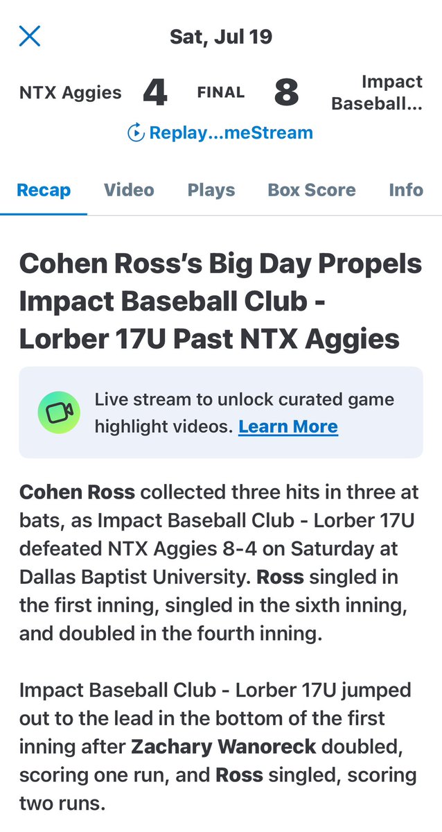 cohenross's tweet photo. No video today but felt great with the bat in hand. 3-3 with a 2B and 4 RBI’s. @SavageFalcon @GFCSBSB @R_Lorber08 https://t.co/HhOASsTGt7