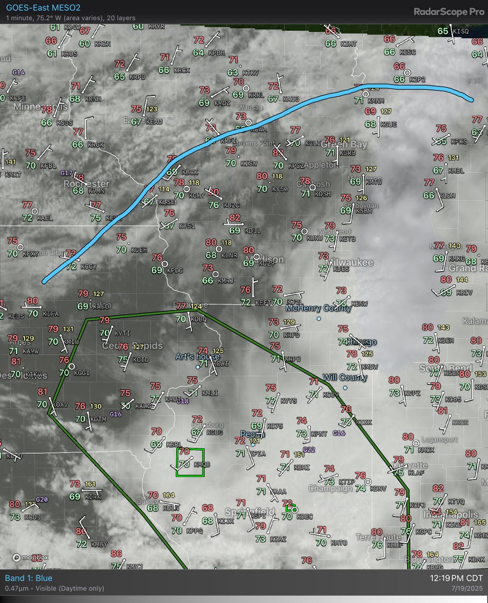 WindyCityWxMan's tweet image. Front is well to the north still and some breaks in the clouds to our northwest so a chance we may see some sun today which could kick temps near or just over 80° late afternoon
Front due to pass overnight near midnight-ish, may bring a shower or weak storm with it