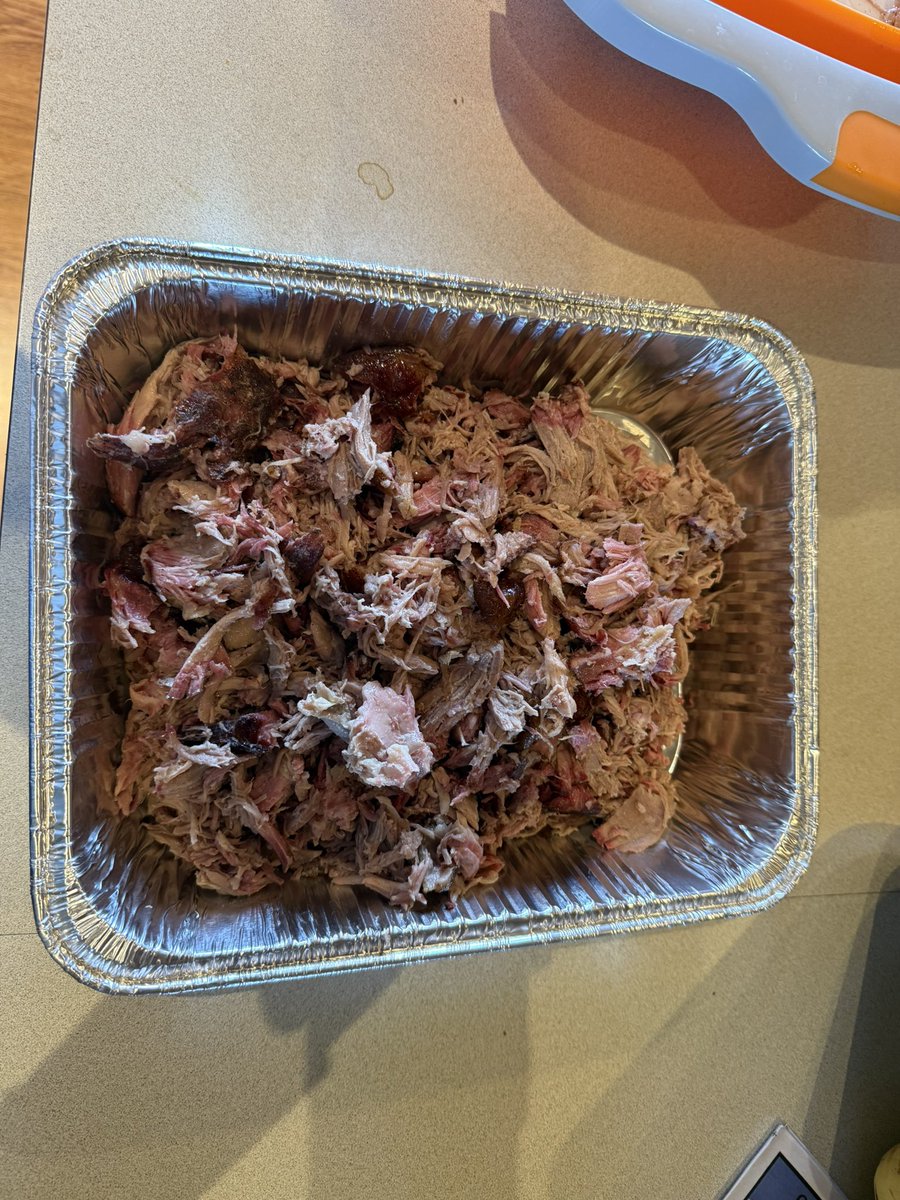 JimEspy's tweet image. Between the two storms, we got a 10th of an inch of rain last night so it kicked me out of the hayfield this morning so we are shredding the pork butts that I had on the pellet smoker yesterday. Then we will get ready for our second happy cow audit, which is on Monday.