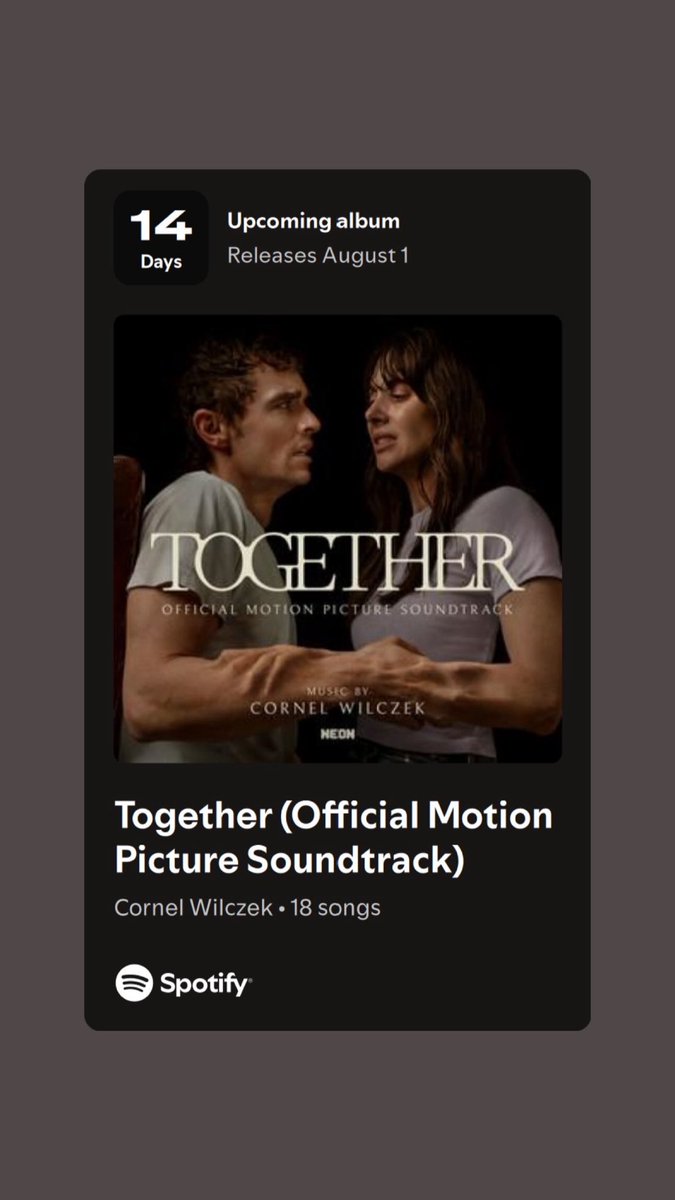 LakeshoreRecs's tweet image. Pre-save the #TOGETHER soundtrack by Cornel Wilczek: open.spotify.com/prerelease/6i9…
From the highly-anticipated @neonrated thriller starring @alisonbrie and Dave Franco, written and directed by Michael Shanks, Together movie opens in theaters July 30th!