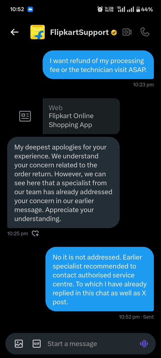 imramanand's tweet photo. @flipkartsupport @Flipkart Look at the response I get over DM. I don't know how It is addressed when I still have not got any resolution of my problem. https://t.co/DSKTVZu4Uy