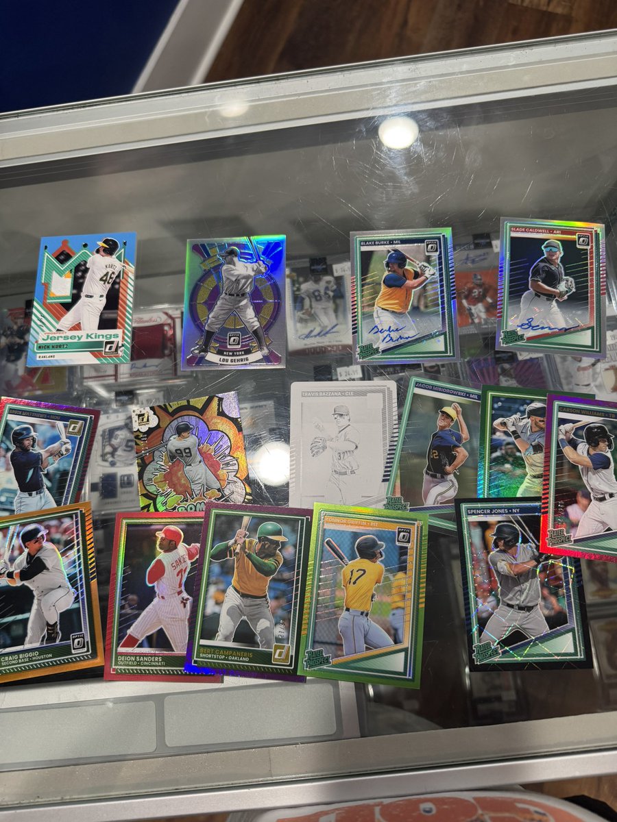 My luck has run out with this Donruss hobby box

Nick Kurtz 1/1
Bazzana printing plate 
Gehrig Stained Glass
Judge /199
Spencer Jones /39
Jacob Mis Clearly
And a couple autos 

I’m in shock