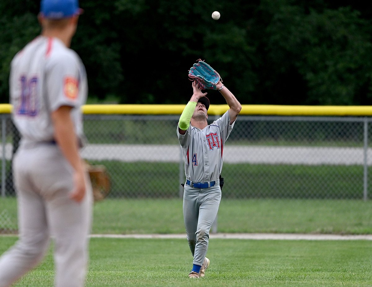 TribStarJoe's tweet image. Wayne Newton Post 346' Isaak Osborne, center, catches a flyball during the team's 3-1 win over Madison Post 9 in the American Legion baseball regional on Saturday at Terre Haute North. At left is teammate Renn Harper.