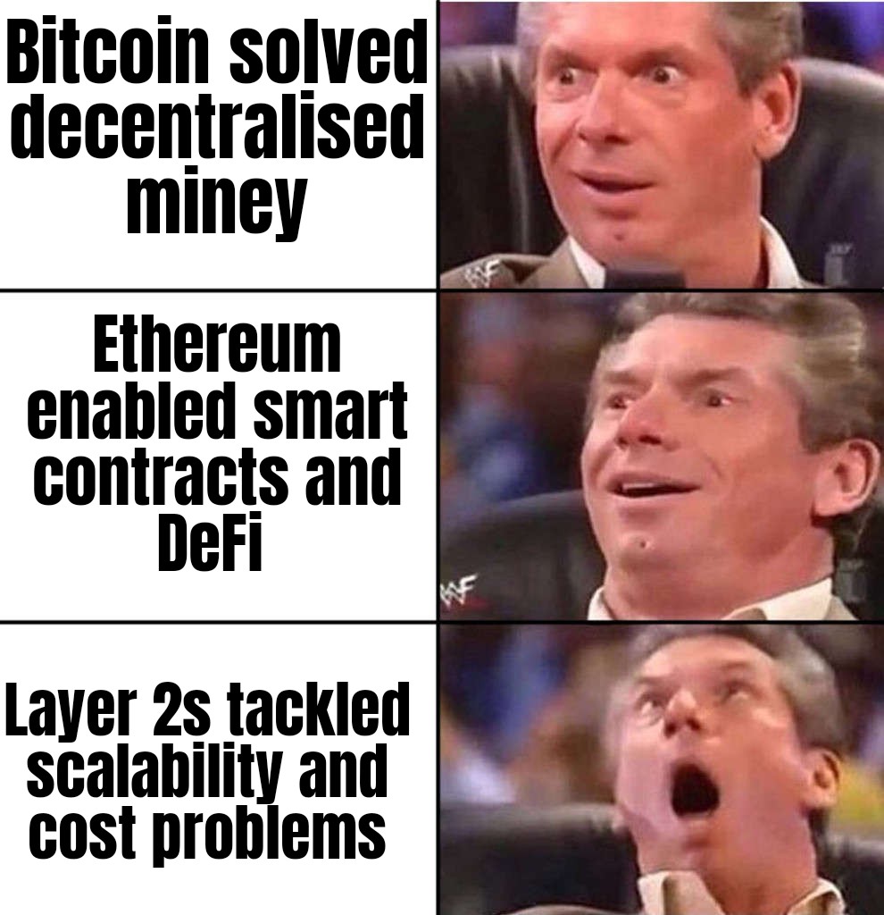 ogszn_'s tweet image. Since the evolution of cryptocurrency, we&apos;ve hit different milestones like Bitcoin&apos;s solution to money, Ethereum&apos;s solution to lack of diversification in finance into what we know as DeFi, Layer 2s coming to solve scalability and cost issues from ethereum, the list goes on.