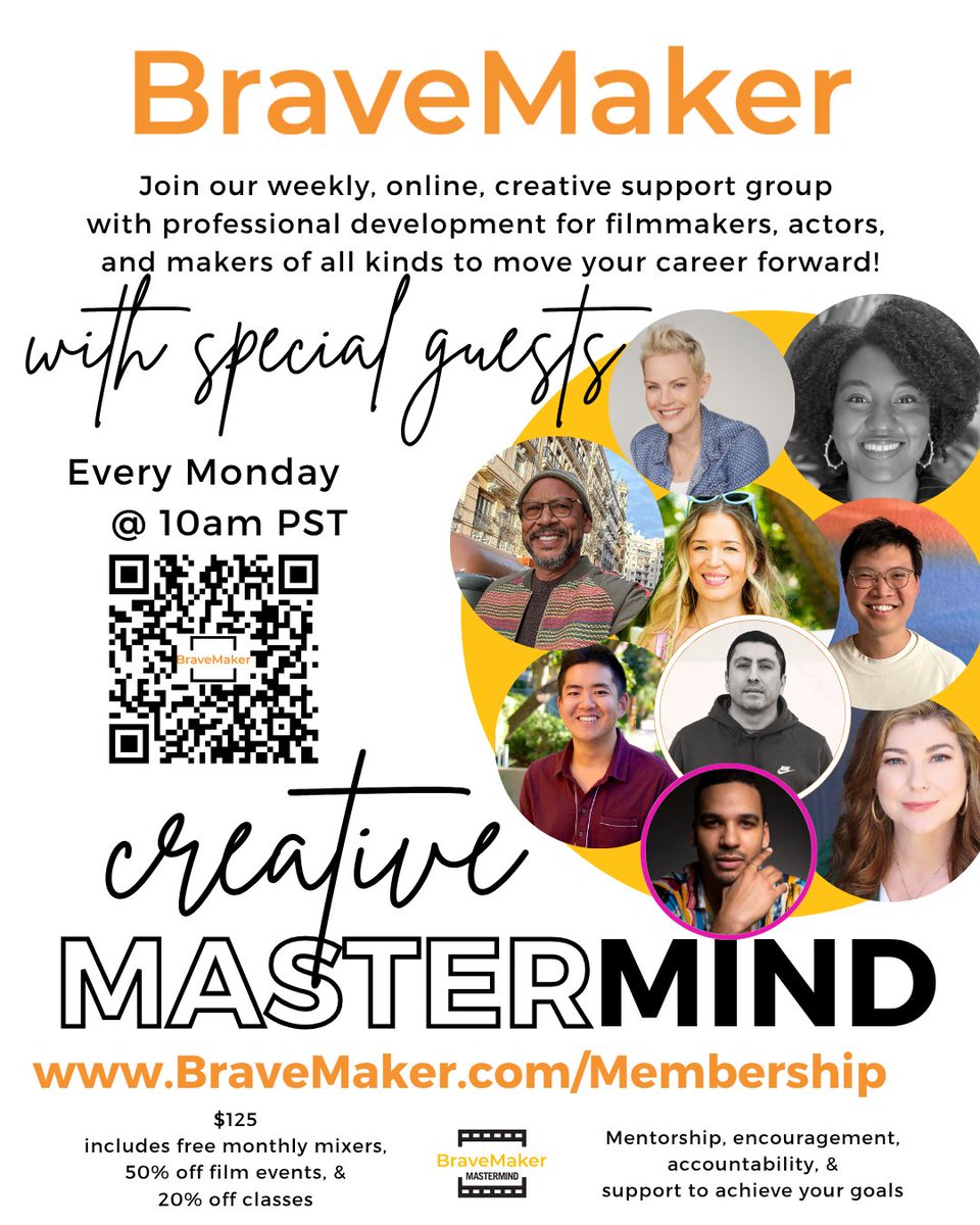 New sessions 
start Monday 
bravemaker.com/mastermind
10am-11am PT

7/21: Nailing the perfect pitch! 
7/28: What to do to make a feature film
8/4: Directing actors w/ Ken Whittingham
8/11: Screenwriting + Producing w/ Hilliard Guess