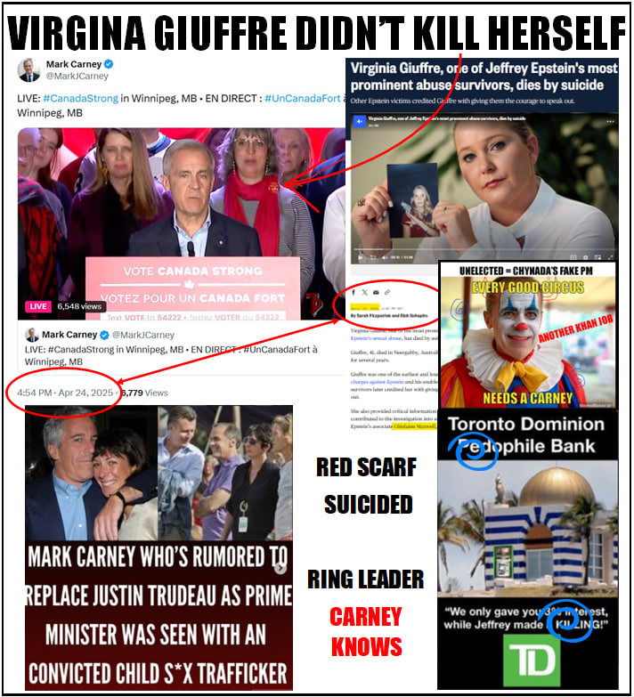 SarahConno95792's tweet photo. SEE GHISLANINE MAXWELL
JON BENET RAMSEY

Skid Mark CARNEY KNOWS

EPSTEIN FLIGHT LOGS
Skid Mark CARNEY KNOWS

GIUFFRE DIDN'T KILL HERSELF
Skid Mark CARNEY KNOWS

ELECTION FRAUD CANADA
#RIGGED 
Skid Mark CARNEY KNOWS

FAKE OBAMA
FAKE TURDEAU
FAKE G G
FAKE CARNEY

ARREST [THEM] ALL https://t.co/rrmJkxGEp7