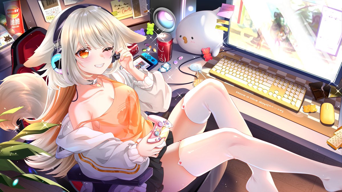 YanakaYuuki's tweet image. Who wants to play league? Or overwatch?
~ Here’s a little peek at my Vtuber model~
> made by @NovaYStudio 🍙✨
#Vtuber
