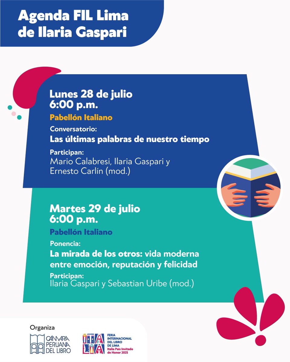 FILLima2025's tweet image. 🔹 Ilaria Gaspari – Filósofa y autora de ensayos sobre amor y vida cotidiana
🗓️ Del 27 al 29 de julio
📍 Pabellón Italiano
🎟️ Entradas: teleticket.com.pe/fil-lima-2025
ℹ️ Programación sujeta a cambios y aforo limitado.