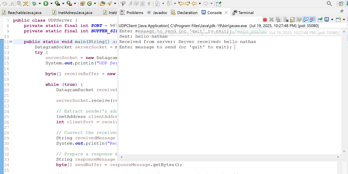 #LSPPDay49 
Today I learned to connect UDP Server and Client using java .net package. UDP provides fast means of data transfer as it doesn't require a prior handshake to establish connection before sending data.
<a href="/lftechnology/">Leapfrog Technology</a>
#60DaysOfLearning2025 #learningwithleapfrog