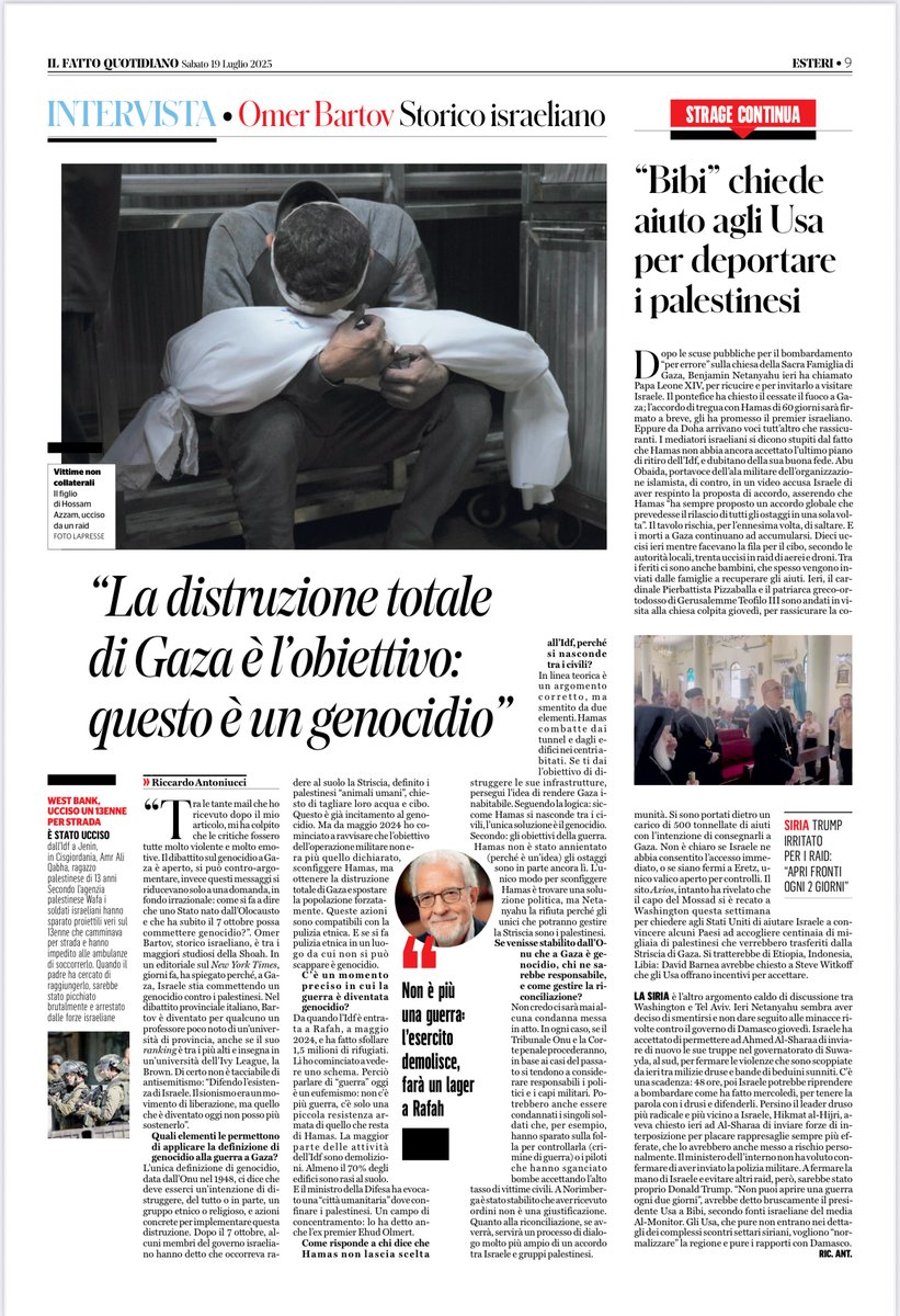 bartov_omer's tweet image. Lo storico israeliano Omer Bartov: “La distruzione totale di Gaza è l’obiettivo: questo è un genocidio”
ilfattoquotidiano.it/in-edicola/art…